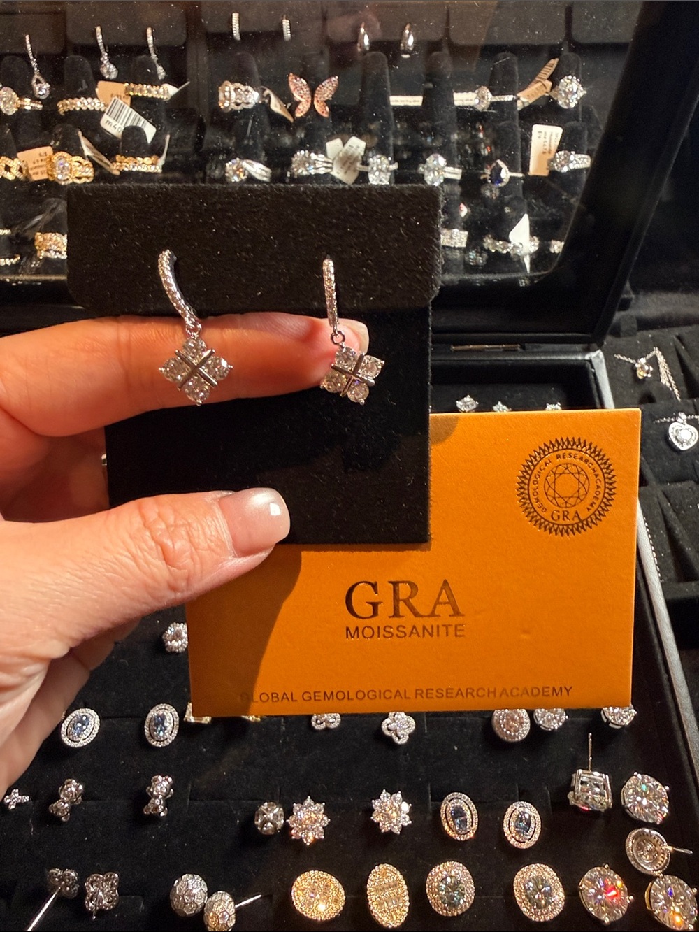 Classic Silver Crystal Clover Drop Earrings - Silver - Picture 4 of 4